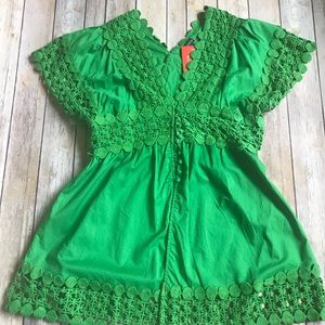 Gracia Women’s Crochet Green Tunic Medium